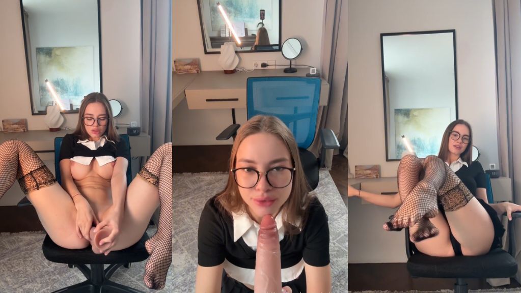 SolaZola Horny Teacher Stuffs Her Pussy With A Dildo Until She Squirts Onlyfans Video Leaked
